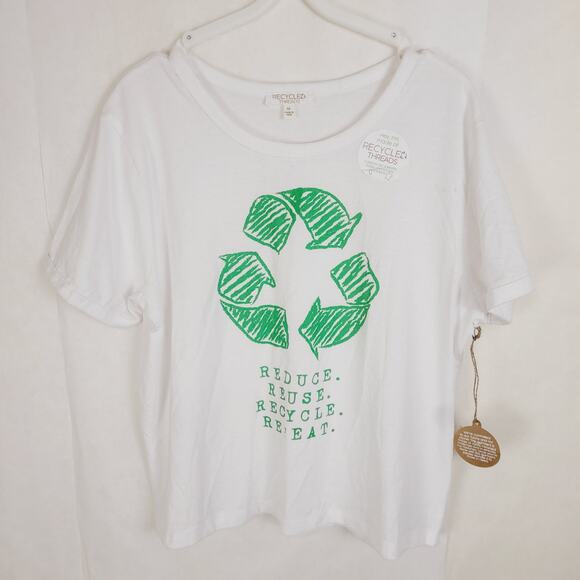 New Recycled Threads womens white recycle graphic short sleeve tshirt medium - Picture 1 of 6